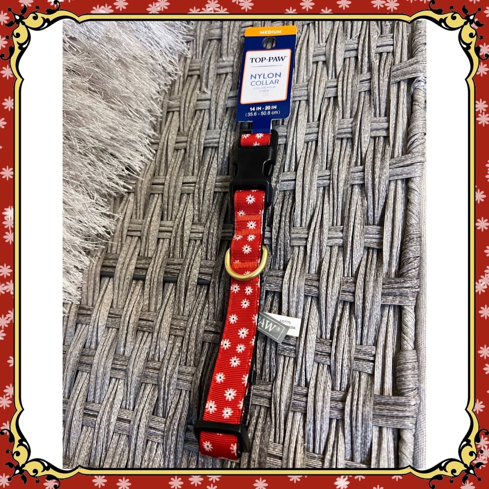 Petsmart Floral Daisy Red Nylon Dog Collar Adjustable Puppy White Flower MEDIUM